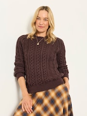 FatFace Bryony Chocolate Brown Knitted Cable Jumper - Image 2 of 7