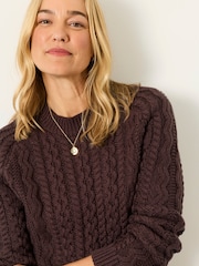 FatFace Bryony Chocolate Brown Knitted Cable Jumper - Image 4 of 7