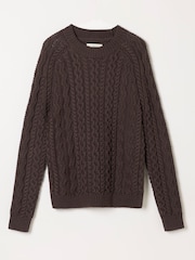 FatFace Bryony Chocolate Brown Knitted Cable Jumper - Image 7 of 7
