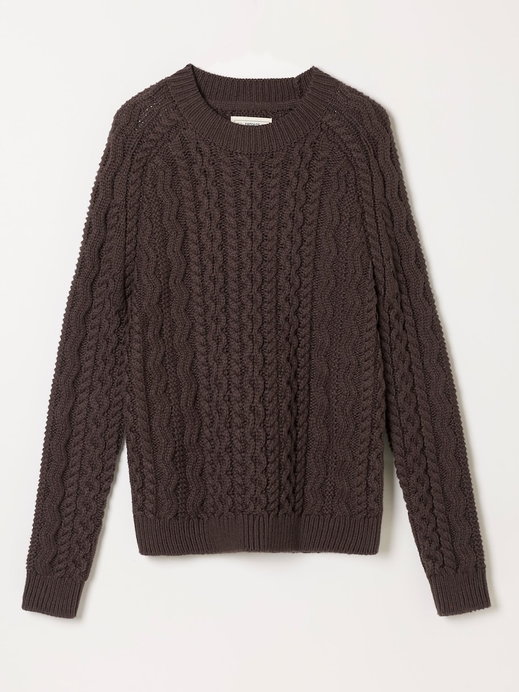 FatFace Bryony Chocolate Brown Knitted Cable Jumper - Image 7 of 7