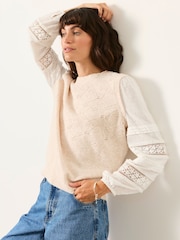 FatFace Kaia Oatmeal Double Layer Knitted Tank Shirt - Image 1 of 6