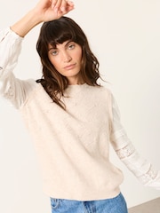FatFace Kaia Oatmeal Double Layer Knitted Tank Shirt - Image 3 of 6