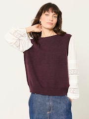 FatFace Kaia Plum Purple Double Layer Knitted Tank Shirt - Image 1 of 6