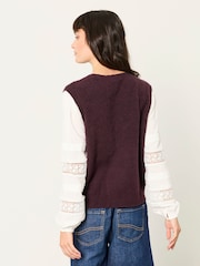FatFace Kaia Plum Purple Double Layer Knitted Tank Shirt - Image 2 of 6