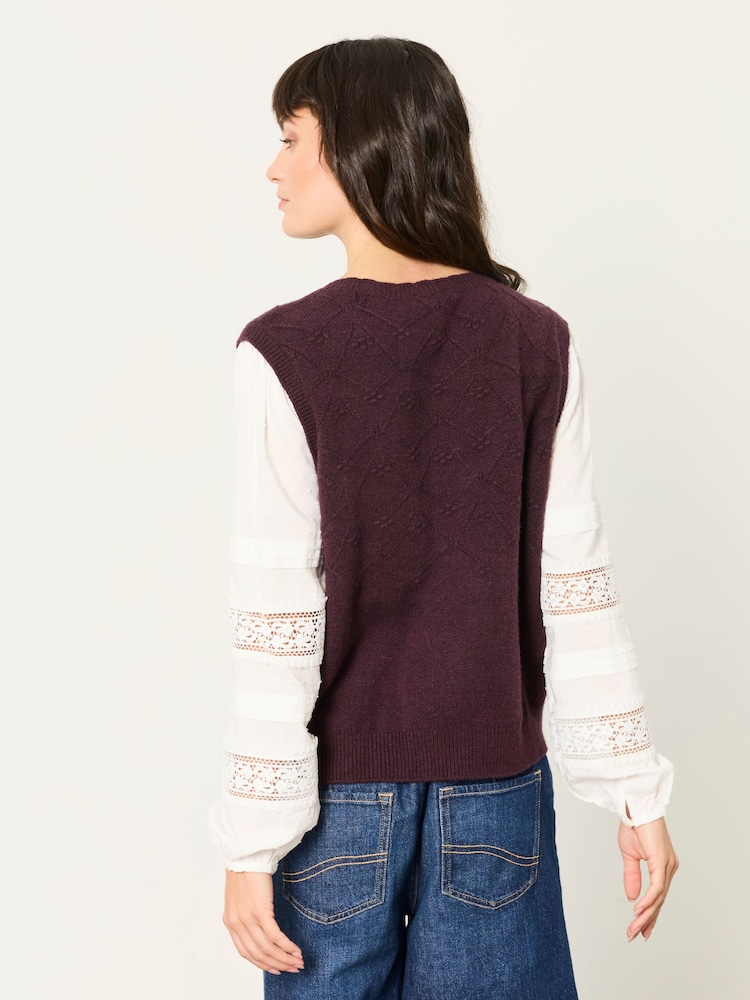 FatFace Kaia Plum Purple Double Layer Knitted Tank Shirt - Image 2 of 6 FatFace Kaia Plum Purple Double Layer Knitted Tank Shirt - Image 2 of 6