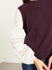 FatFace Kaia Plum Purple Double Layer Knitted Tank Shirt - Image 3 of 6
