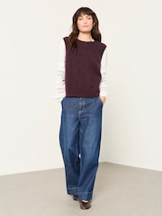 FatFace Kaia Plum Purple Double Layer Knitted Tank Shirt - Image 4 of 6