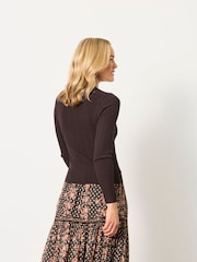 FatFace Mae Chocolate Brown Knitted Henley Jumper - Image 2 of 6