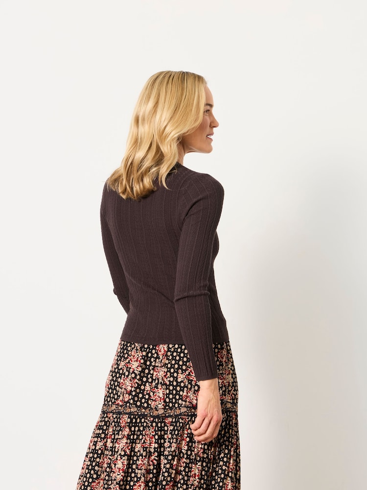 FatFace Mae Chocolate Brown Knitted Henley Jumper - Image 2 of 6 FatFace Mae Chocolate Brown Knitted Henley Jumper - Image 2 of 6