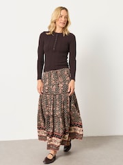 FatFace Mae Chocolate Brown Knitted Henley Jumper - Image 4 of 6
