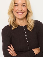 FatFace Mae Chocolate Brown Knitted Henley Jumper - Image 5 of 6