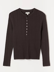 FatFace Mae Chocolate Brown Knitted Henley Jumper - Image 6 of 6