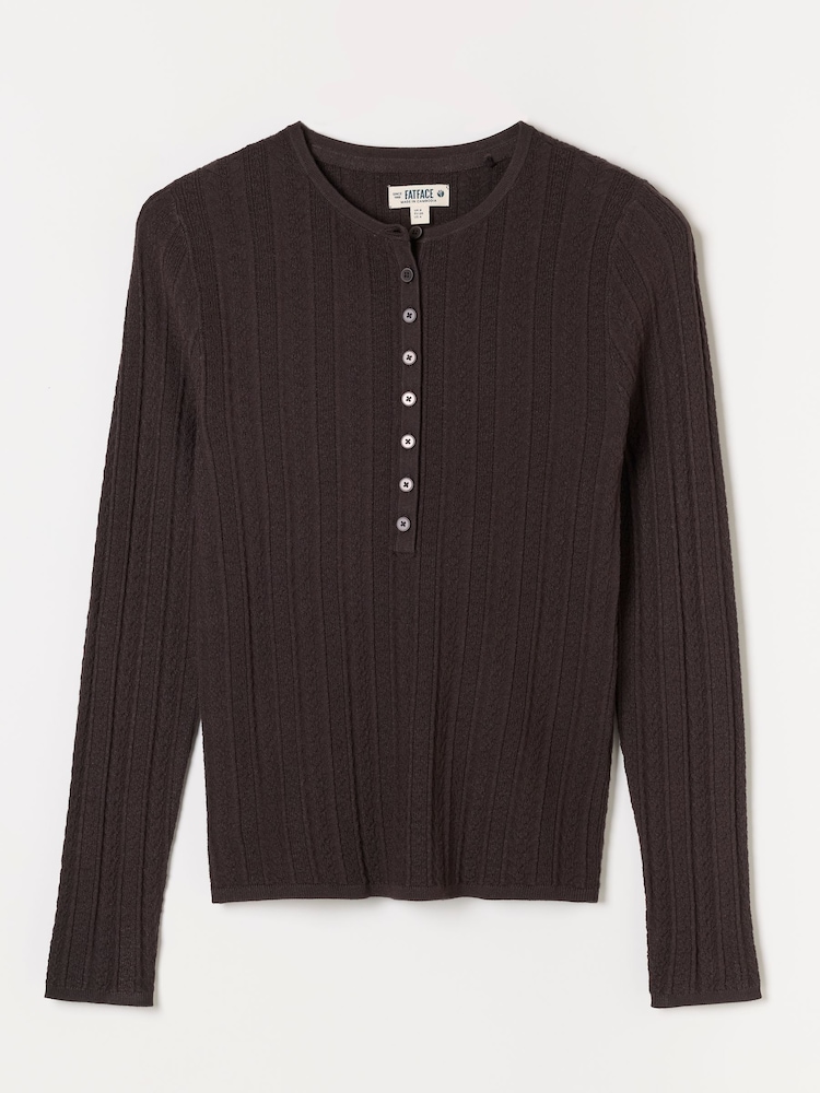 FatFace Mae Chocolate Brown Knitted Henley Jumper - Image 6 of 6 FatFace Mae Chocolate Brown Knitted Henley Jumper - Image 6 of 6