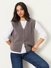 FatFace Halle Dark Grey Knitted Button Front Vest - Image 1 of 6