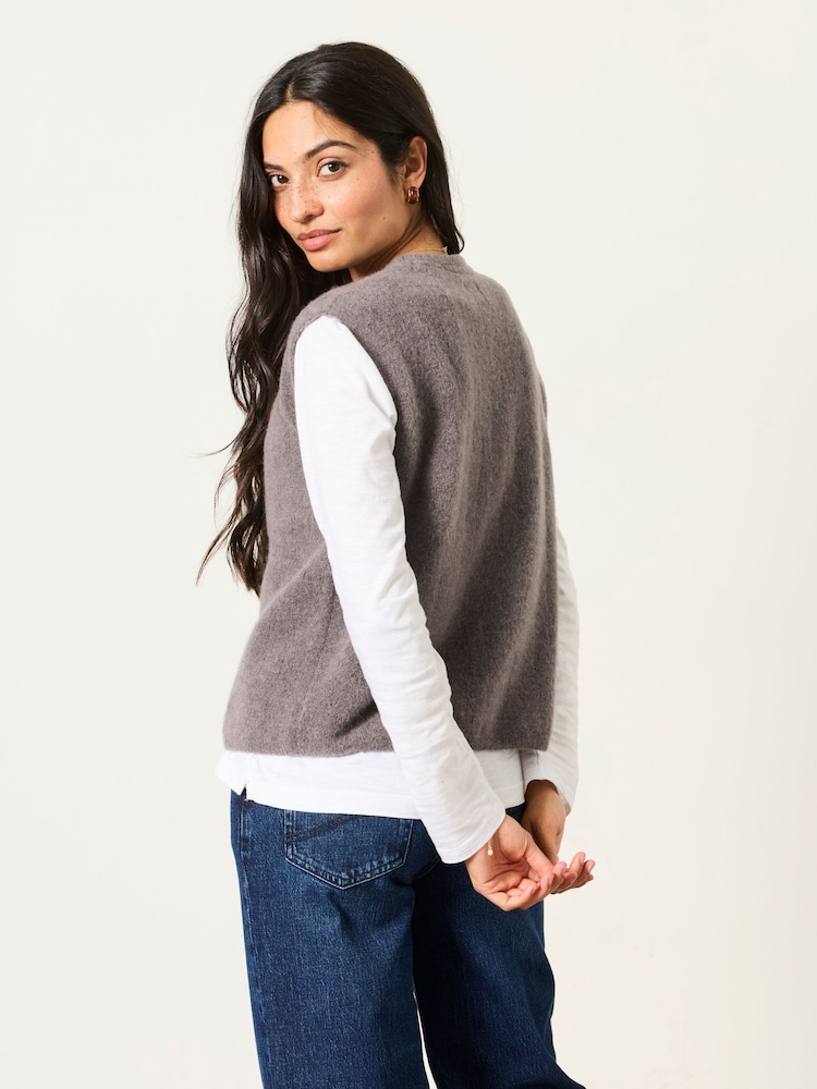 FatFace Halle Dark Grey Knitted Button Front Vest - Image 2 of 6 FatFace Halle Dark Grey Knitted Button Front Vest - Image 2 of 6
