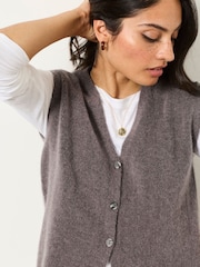 FatFace Halle Dark Grey Knitted Button Front Vest - Image 3 of 6