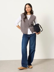 FatFace Halle Dark Grey Knitted Button Front Vest - Image 4 of 6