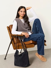 FatFace Halle Dark Grey Knitted Button Front Vest - Image 5 of 6