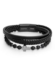 Treat Republic Personalised Mens Beaded and Stacked Leather Cross Bracelet - Image 5 of 5