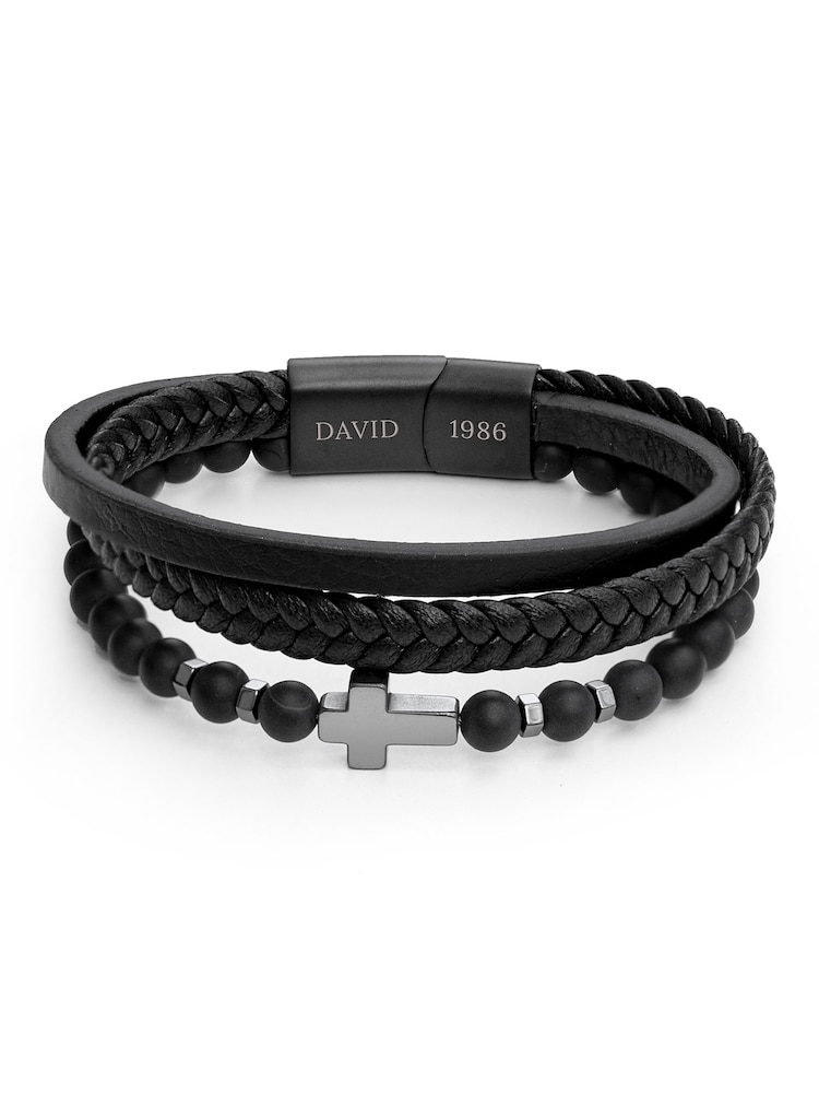 Treat Republic Personalised Mens Beaded and Stacked Leather Cross Bracelet - Image 5 of 5 Treat Republic Personalised Mens Beaded and Stacked Leather Cross Bracelet - Image 5 of 5
