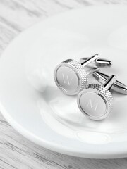 Treat Republic Personalised Round Rhodium Plated Cufflinks - Image 3 of 5