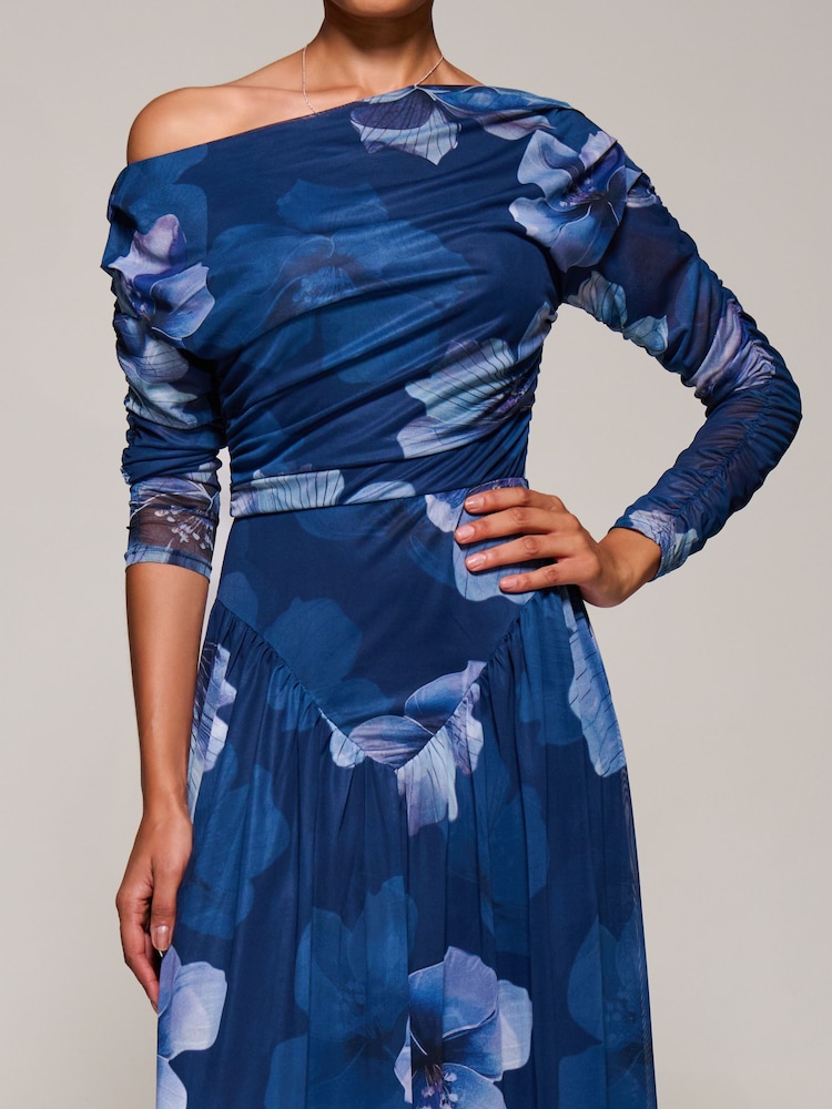 asymmetric gathered satin midi dress Womens Jolie Moi Blue Long Sleeve Mesh US 14 about 36 Waist Signature Wedding Dresses Beach Long Wedding Dress Color:Soft Blush