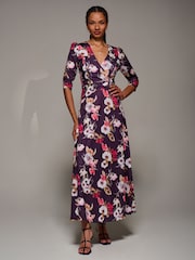 Jolie Moi Purple Jersey Fit & Flare Maxi Dress - Image 1 of 6