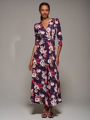 Jolie Moi Purple Jersey Fit & Flare Maxi Dress - Image 3 of 6