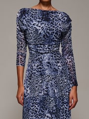 Negro - Jolie Moi Long Sleeve Asymmetric Gathered Mesh Midi Dress - Imagen 3 de 6