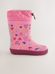 Pink Heart Print Standard Fit (F) Thinsulate Lined Cuff Wellies - Image 2 of 5