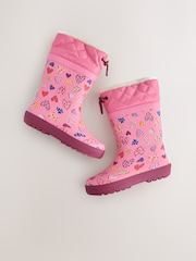 Pink Heart Print Standard Fit (F) Thinsulate Lined Cuff Wellies - Image 3 of 5