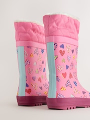 Pink Heart Print Standard Fit (F) Thinsulate Lined Cuff Wellies - Image 4 of 5