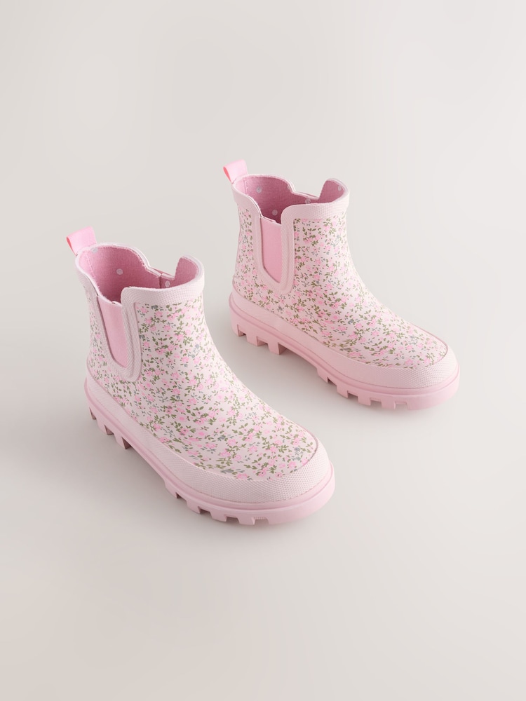 Pink Floral Chelsea Wellies - Image 1 of 5 Pink Floral Chelsea Wellies - Image 1 of 5