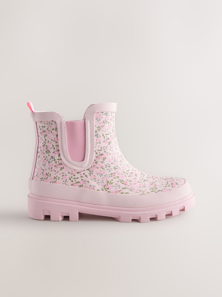 Pink Floral Chelsea Wellies - Image 2 of 5 Pink Floral Chelsea Wellies - Image 2 of 5