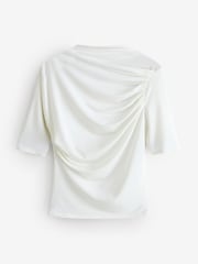 White 3/4 Sleeve Ruched Drape Top - Image 1 of 1