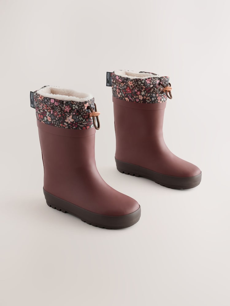 Burgundy Red Floral Standard Fit (F) Thinsulate Lined Cuff Wellies - Image 1 of 5 Burgundy Red Floral Standard Fit (F) Thinsulate Lined Cuff Wellies - Image 1 of 5