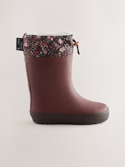 Burgundy Red Floral Standard Fit (F) Thinsulate Lined Cuff Wellies - Image 2 of 5