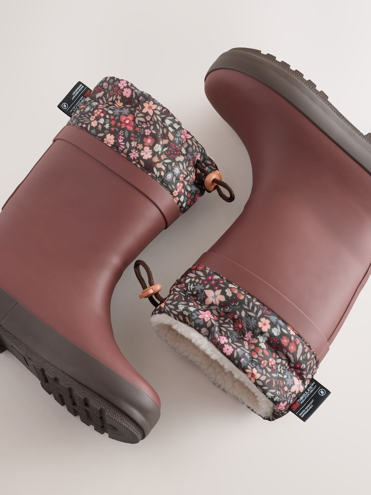 Burgundy Red Floral Standard Fit (F) Thinsulate Lined Cuff Wellies - Image 5 of 5 Burgundy Red Floral Standard Fit (F) Thinsulate Lined Cuff Wellies - Image 5 of 5