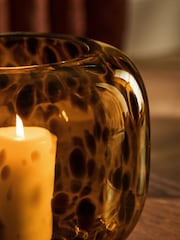 Brown Tortoise Shell Glass Hurricane - Image 1 of 4