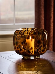 Brown Tortoise Shell Glass Hurricane - Image 3 of 4