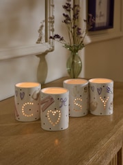 White Set of 4 Cosy Ceramic Tea Light Holders - Image 2 of 4