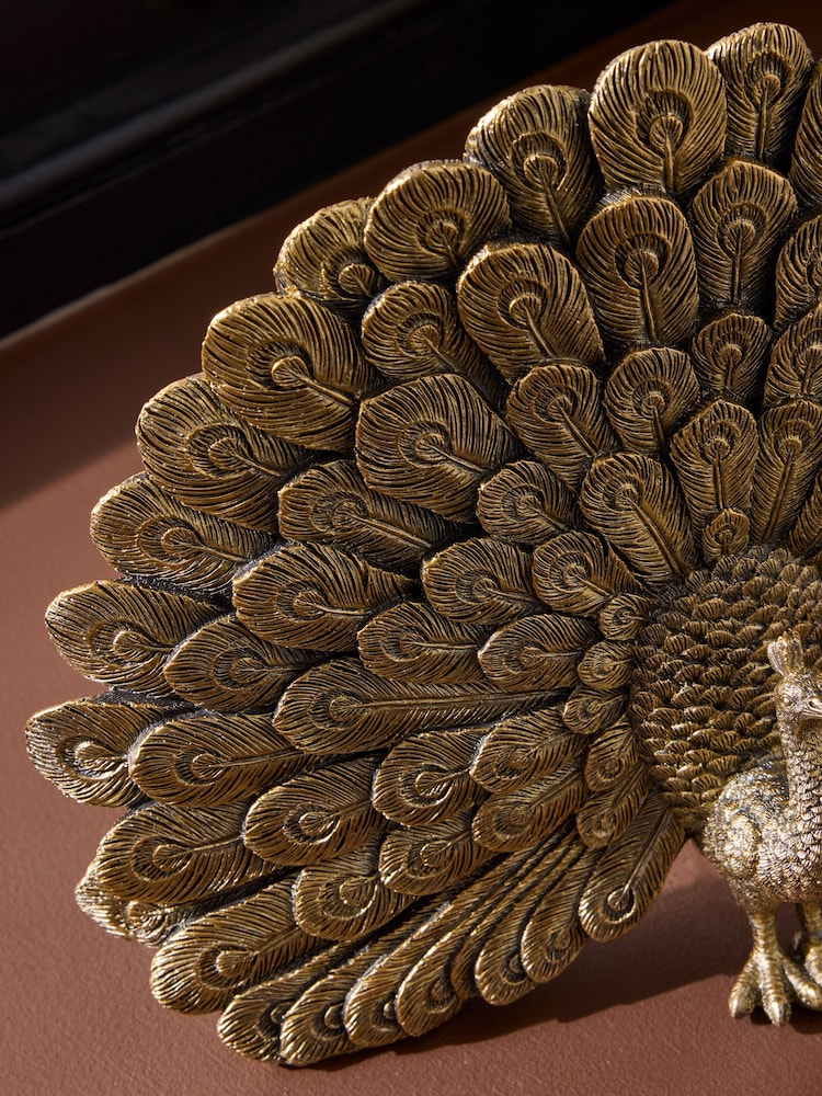 Gold Antiqued Finish Benedict The Peacock Ornament - Image 3 of 3 Gold Antiqued Finish Benedict The Peacock Ornament - Image 3 of 3