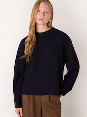 Whistles Blue Side Stripe Detail Wool Knit Jumper - Image 4 of 5