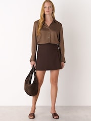 Whistles Brown Side Buckle Mini Skirt - Image 1 of 4