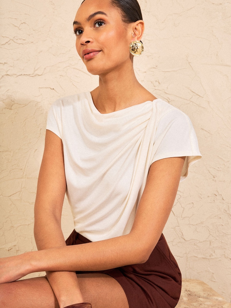 Love & Roses Cream Cowl Neck Drape Jersey Top - Image 1 of 4