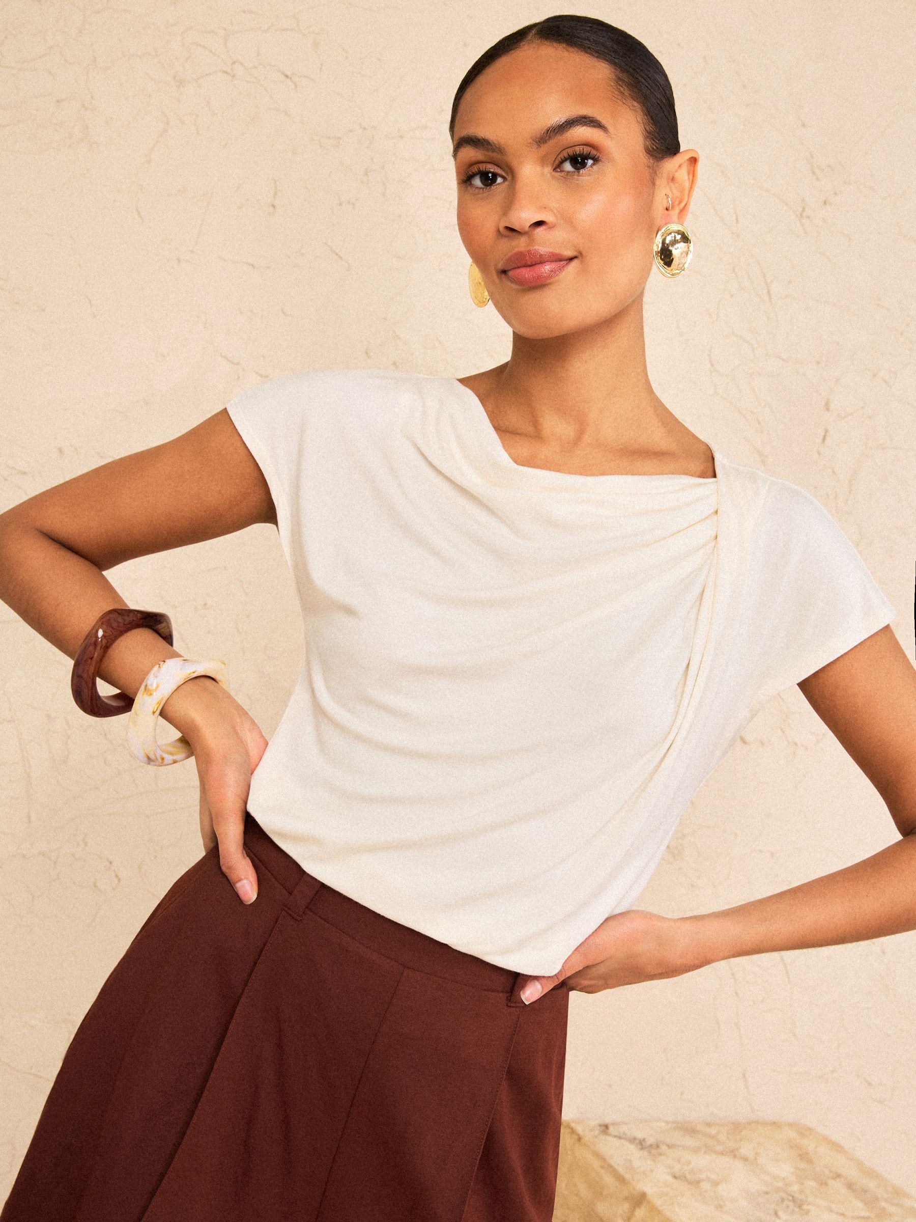 Buy Love & Roses Cream Cowl Neck Drape Jersey Top from Next USA