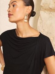 Black Cowl Neck - Love & Roses Drape Jersey Top - Imaginea 2 din 4