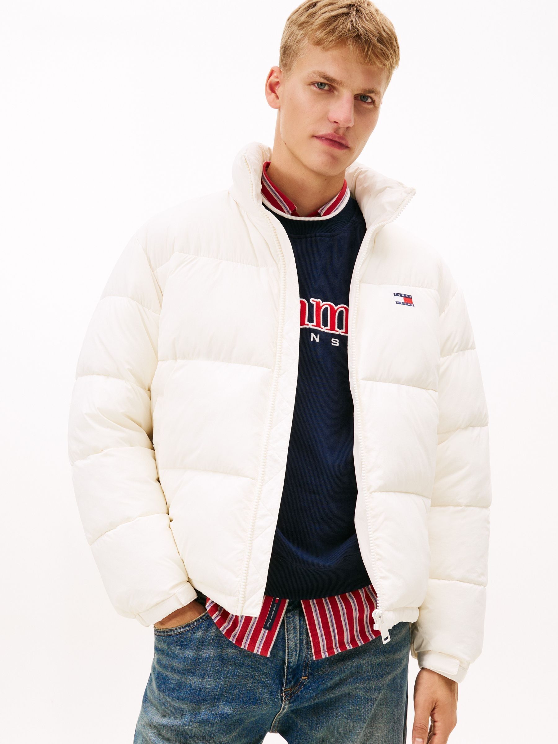 Buy Tommy Jeans White Back Logo Relaxed Hooded Puffer Jacket from  display picture 1