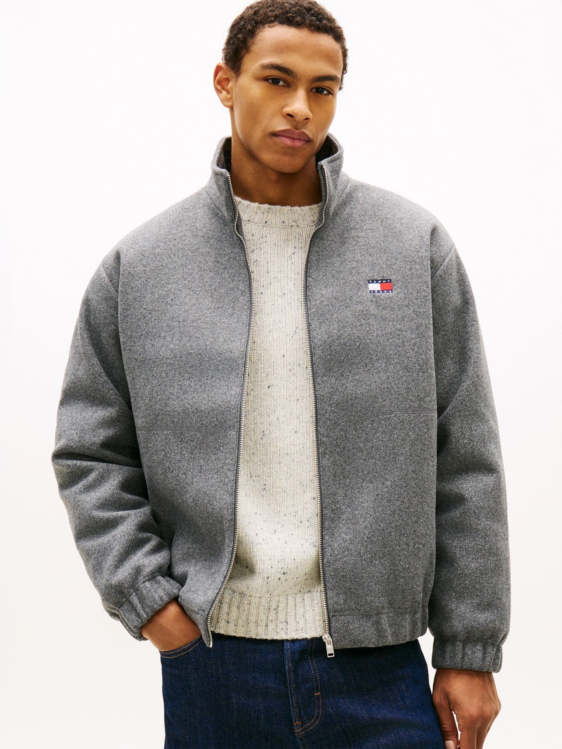 Buy Tommy Jeans Grey Relaxed Wool Padded Jacket from Next Netherlands