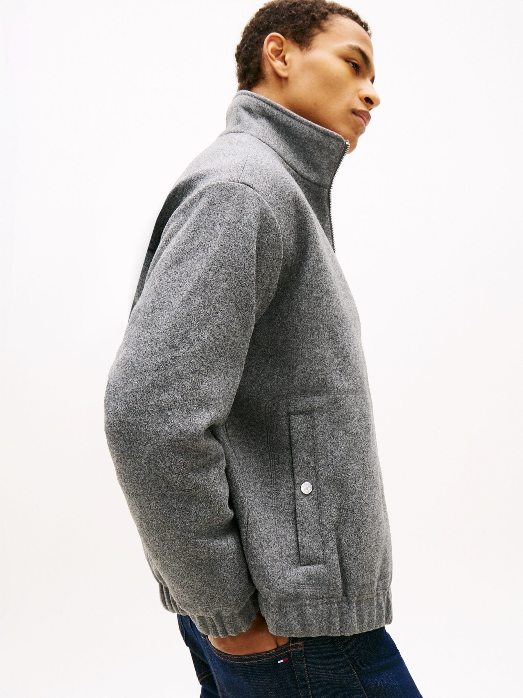 Buy Tommy Jeans Grey Relaxed Wool Padded Jacket from Next Netherlands